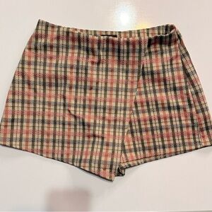 Lovely Day Plaid High-Waist Skorts in Beige and Pink